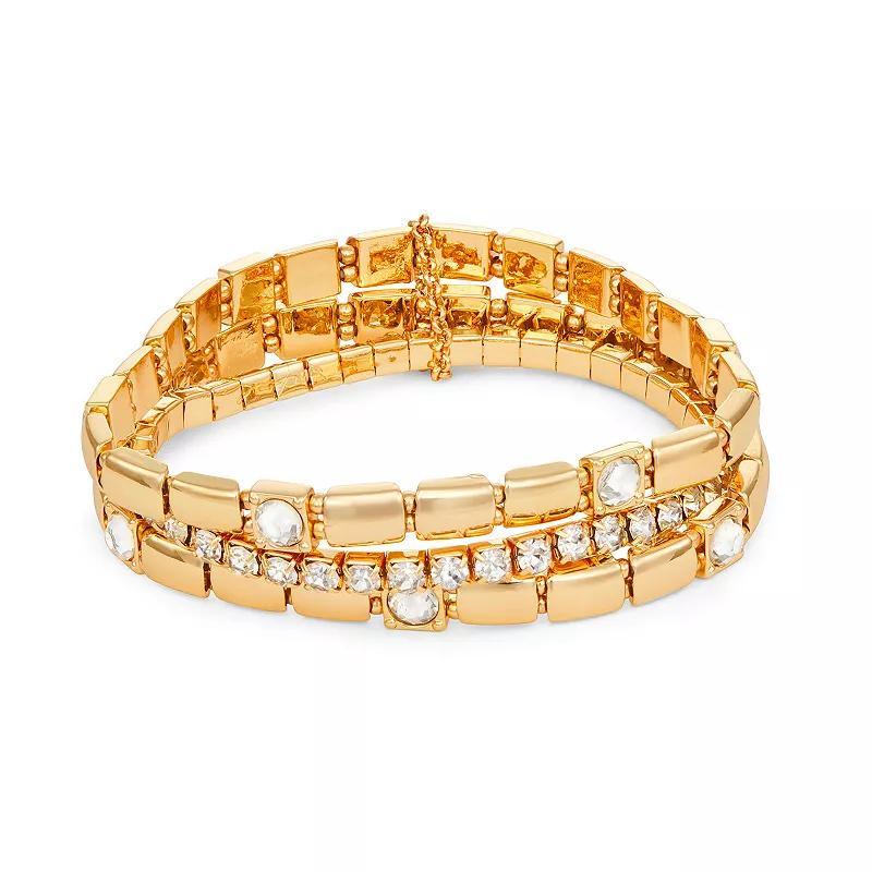 Nine West Gold Tone Crystal Triple-Strand Stretch Bracelet, Womens Product Image