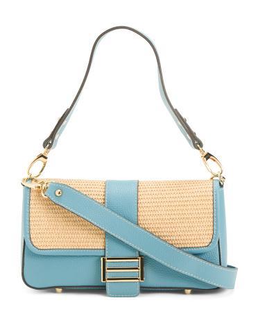 Leather Flap Over Baguette Crossbody for Women | Leather/Metal Product Image