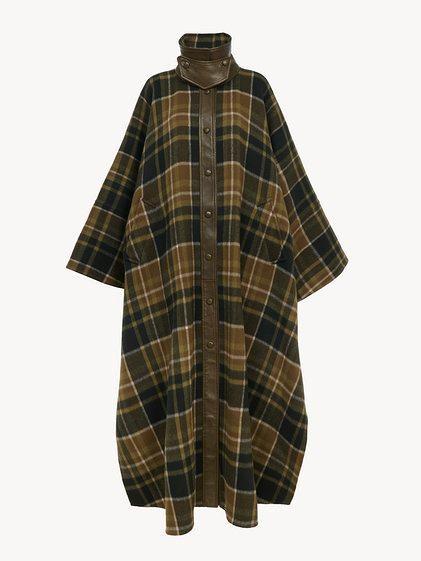 High-neck long coat in double-face wool Product Image