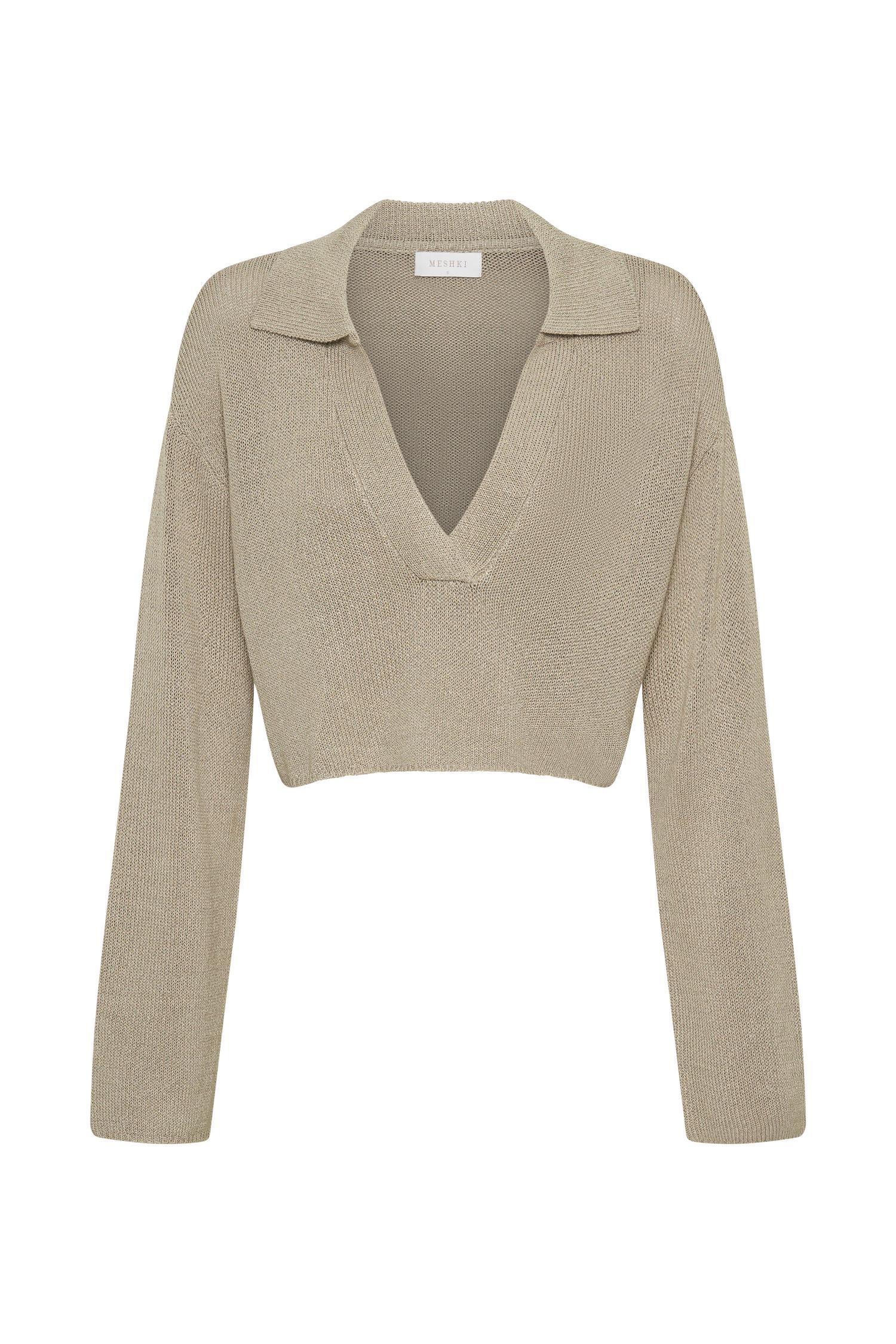 Carlota Collared Knit Jumper - Taupe Product Image