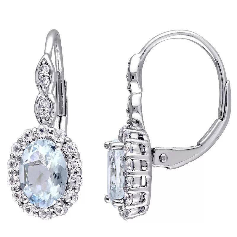 Stella Grace 14k White Gold Aquamarine, White Topaz & Diamond Accent Vintage Leverback Earrings, Womens, 14k Whgold Product Image