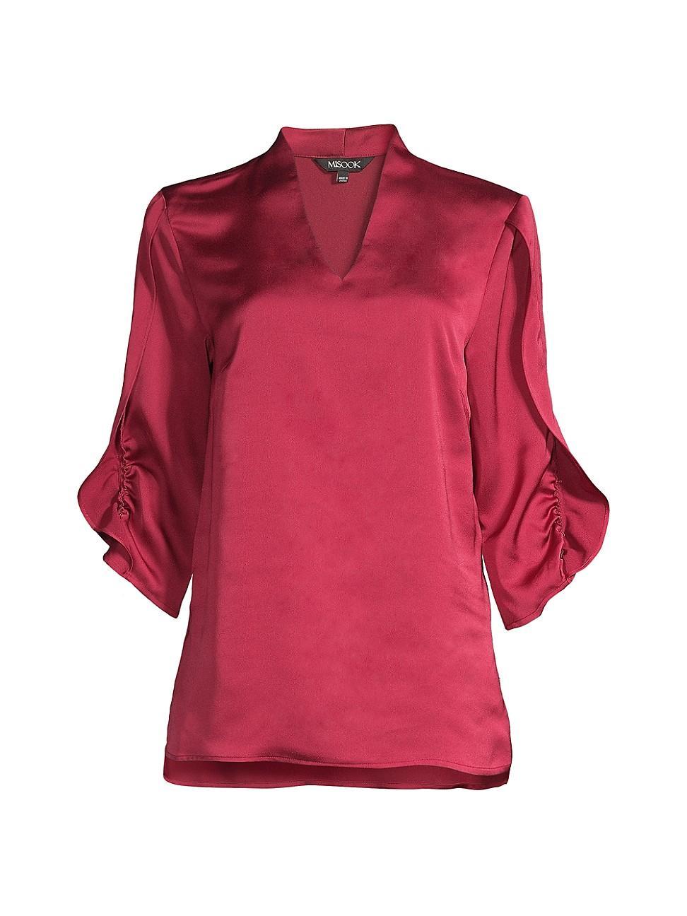 Misook Ruched Sleeve Crepe Top Product Image