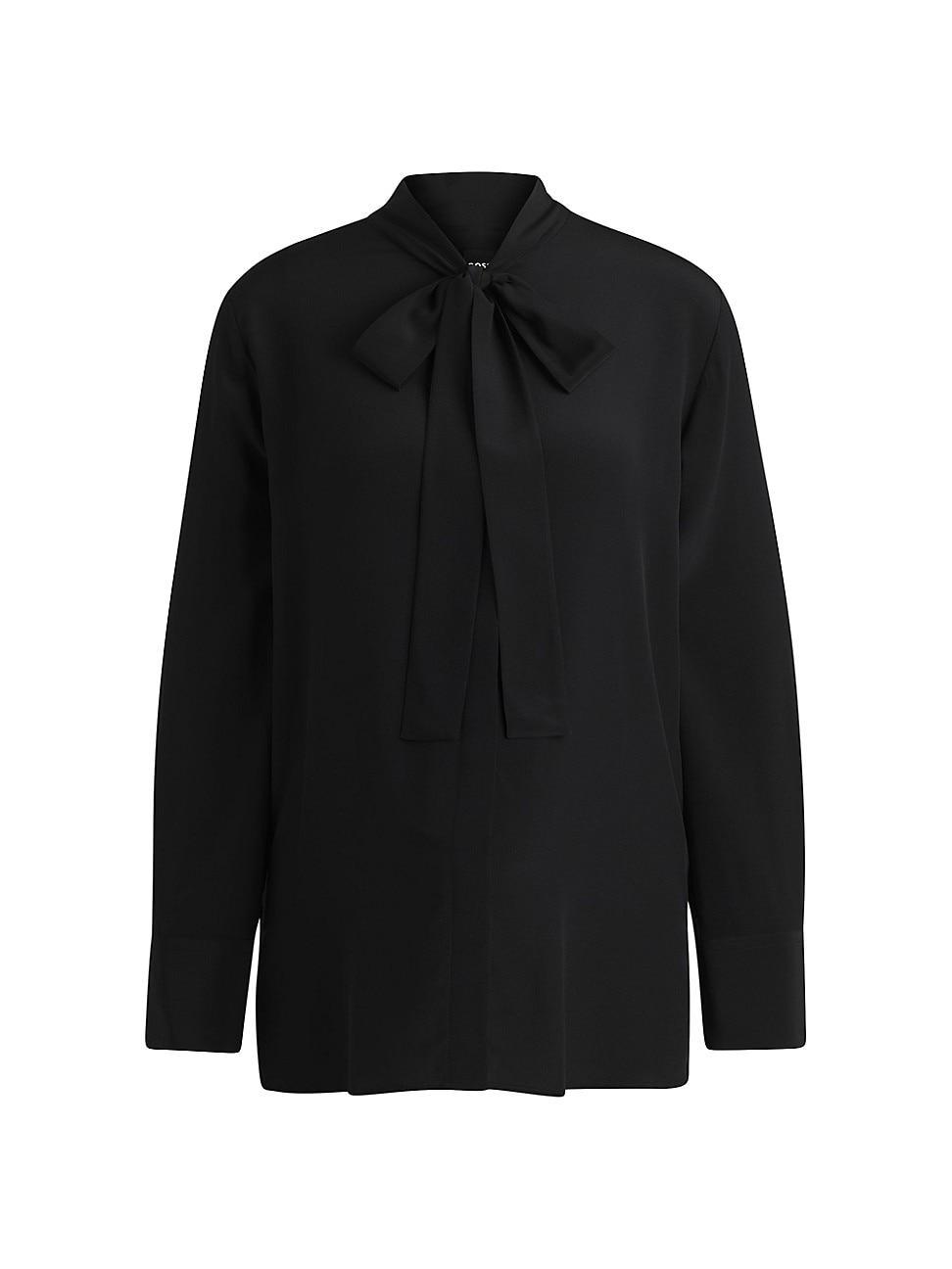 Womens Regular-Fit Blouse in Silk with Bow-Tie Collar Product Image