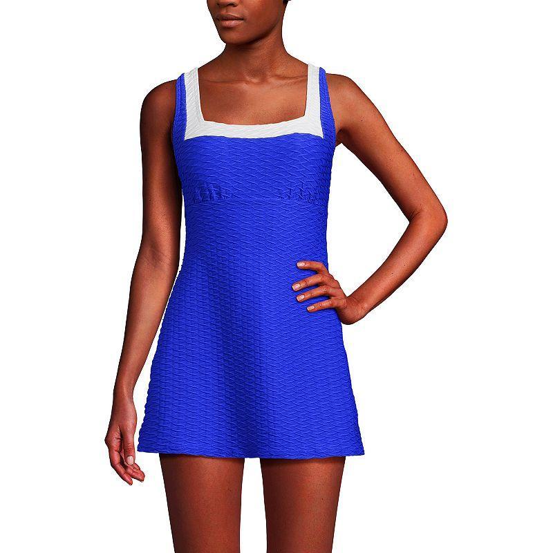 Lands End Womens Texture Square Neck Mini Swim Dress - Electric blue Product Image