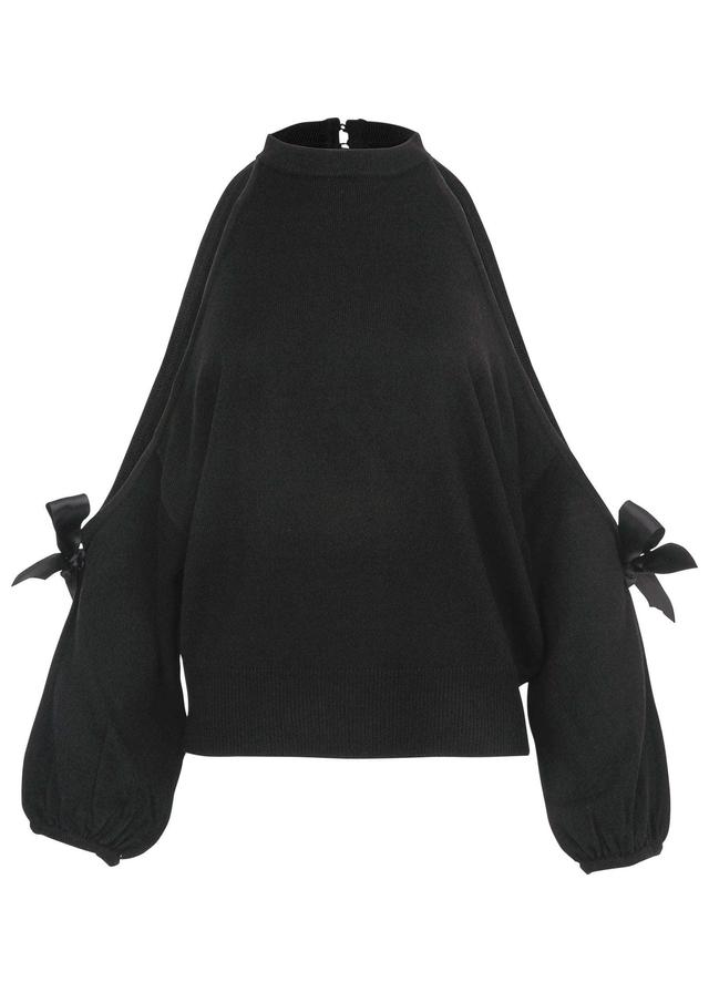 Cold Shoulder Bow Sweater - Black Product Image