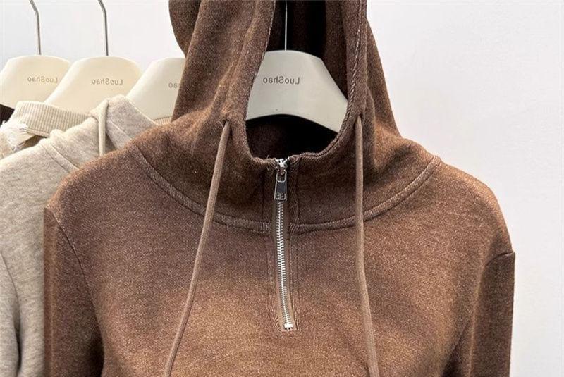 Plain Drawstring Half-Zip Hoodie Product Image