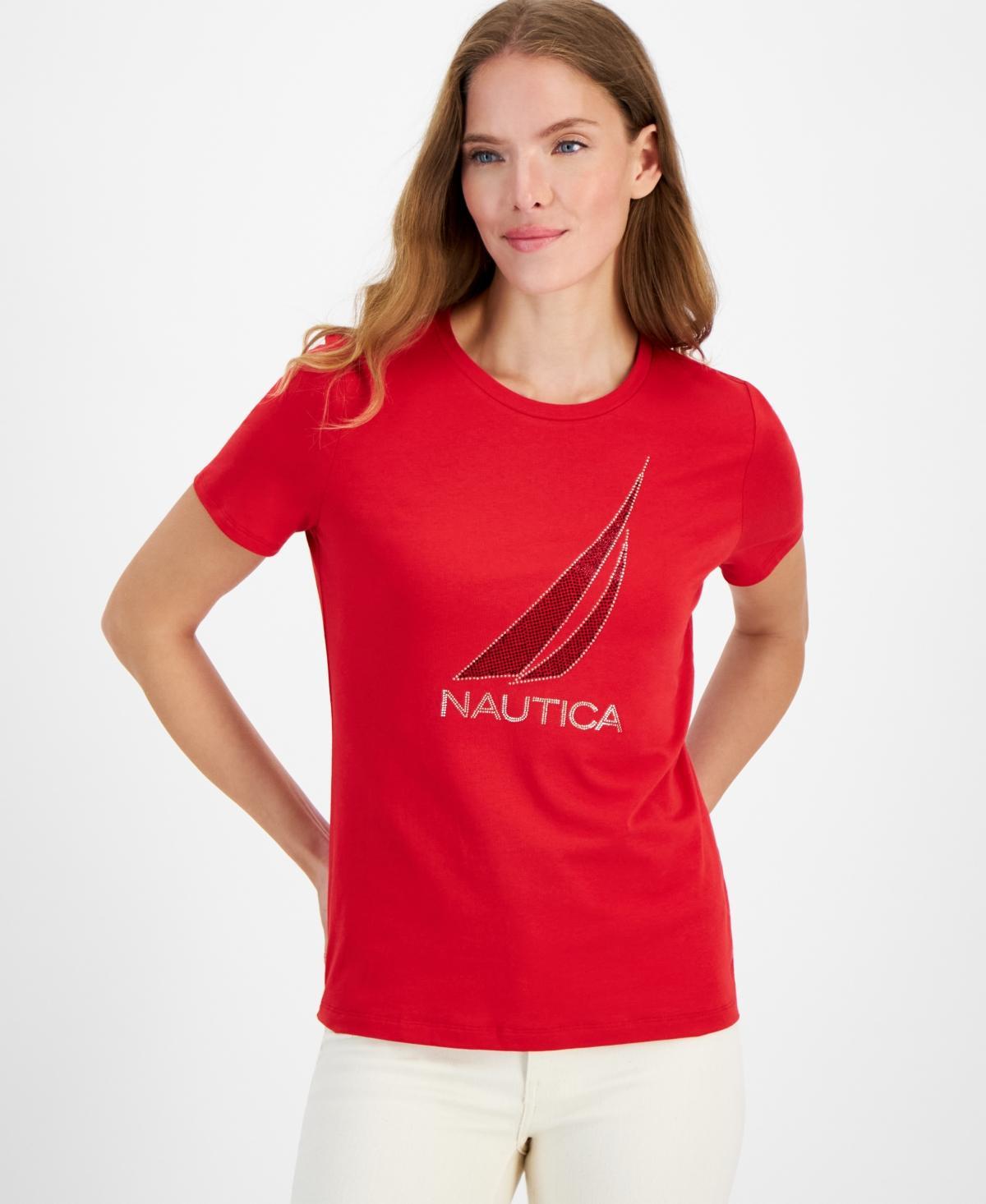 Nautica Jeans Womens Embellished Logo Crewneck T-Shirt Product Image