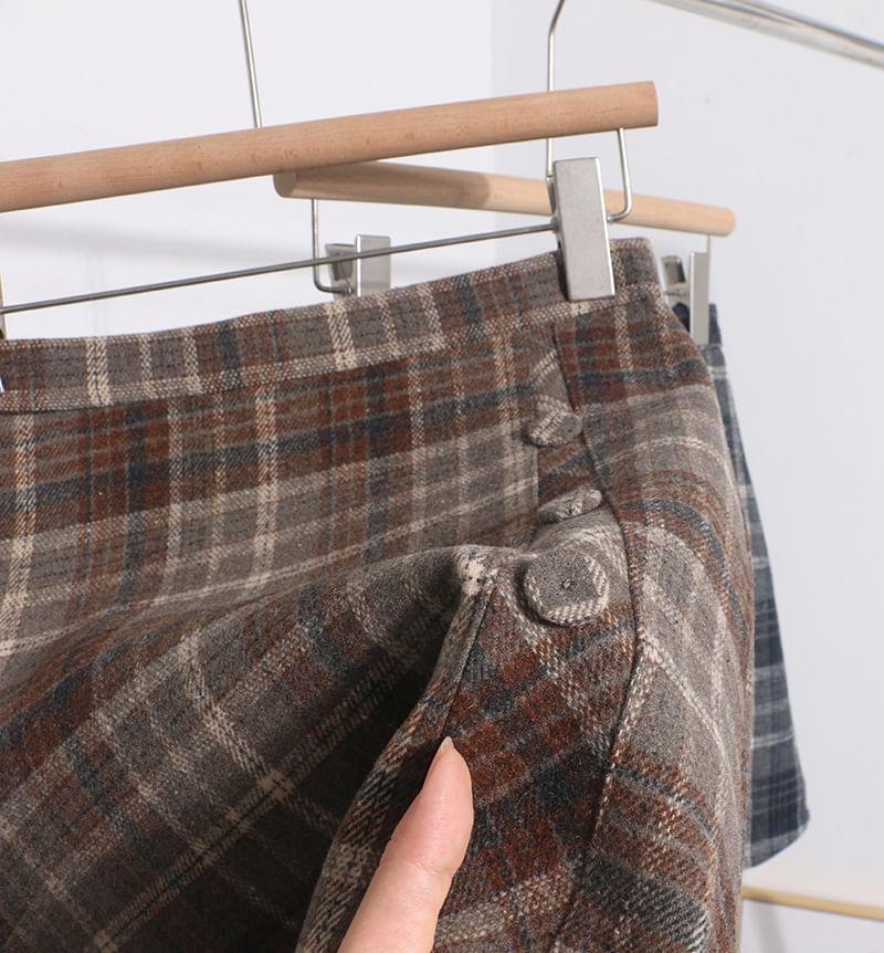 High Rise Plaid Mini A-Line Skirt Product Image