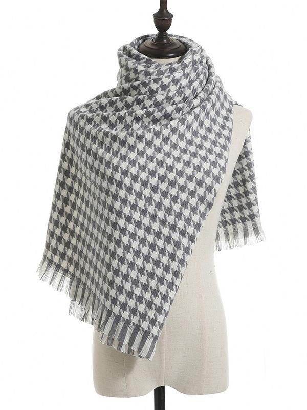 Fringed Houndstooth Keep Warm Shawl&Scarf Product Image