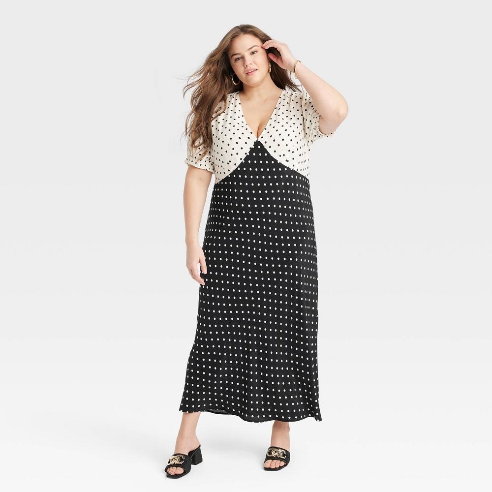 Womens Crepe Short Sleeve Midi Dress - A New Day Polka Dots 4X Product Image