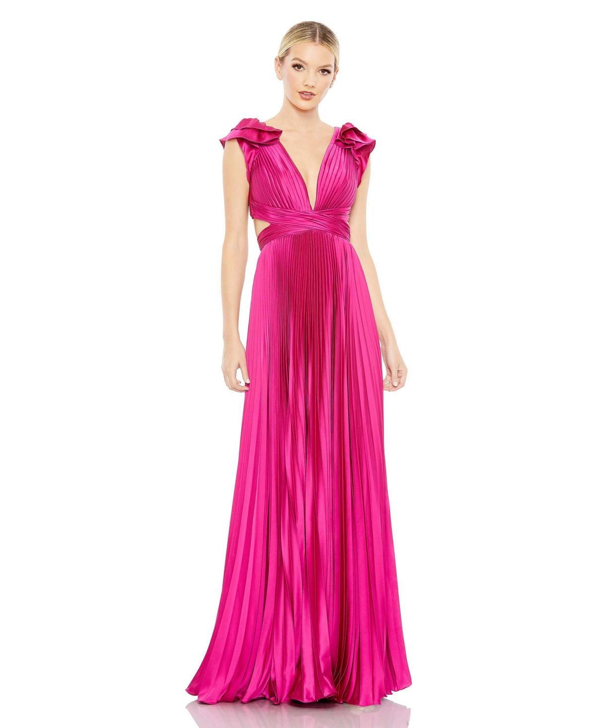 Ieena for Mac Duggal Plunge Neck Pleated A-Line Gown Product Image