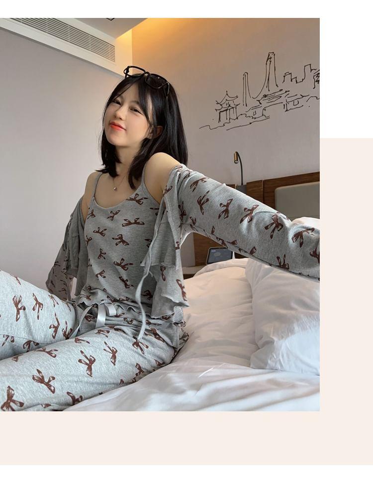 Pajama Set: Pattern Jacket + Camisole Top + Pants Product Image