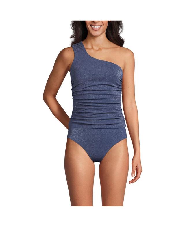 Lands End Womens Chlorine Resistant Shine Shirred One Shoulder Tankini Swimsuit Top Product Image