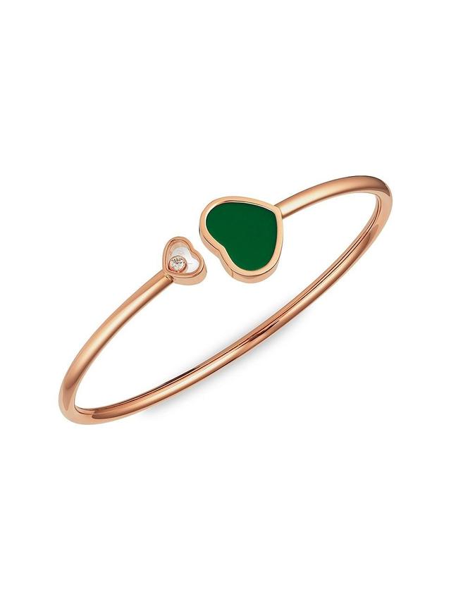 Womens Happy Hearts 18K Rose Gold, Diamond & Green Agate Bangle Product Image