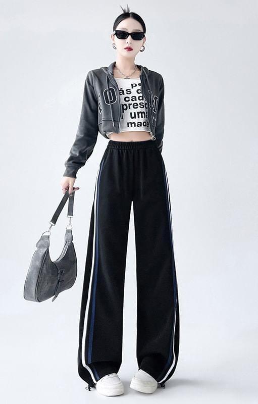 Elastic Waist Color Block Wide Leg Sweatpants (Various Designs) Product Image