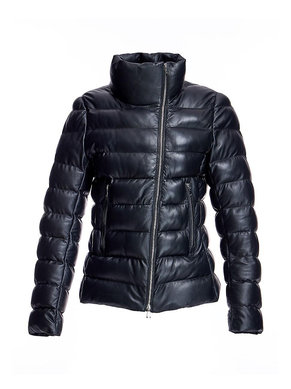 Womens Horizontal Leather Puffer Jacket Product Image