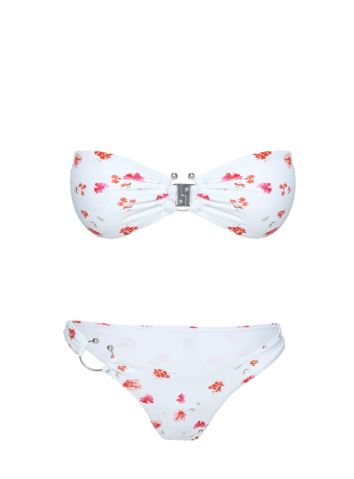 Candia High Cut Cheeky Bikini Bottoms White / Pink Floral Product Image