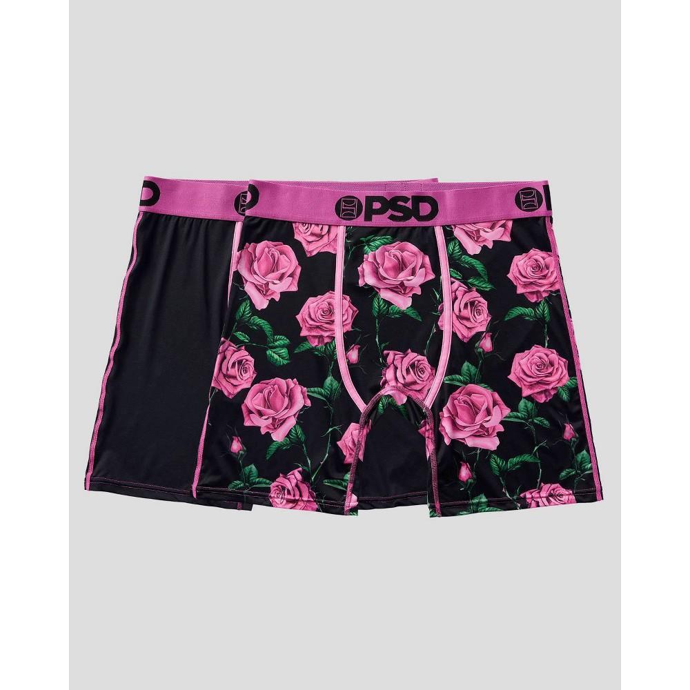 PSD Mens Rose Floral Print Boxer Briefs 2pk - Pink/Green/Black S Product Image