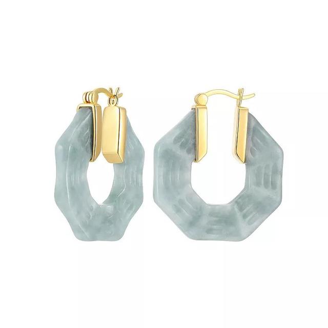 Dynasty Jade 18k Gold over Sterling Silver Genuine Jade Hoop Earrings, Womens, Gold Tone Product Image