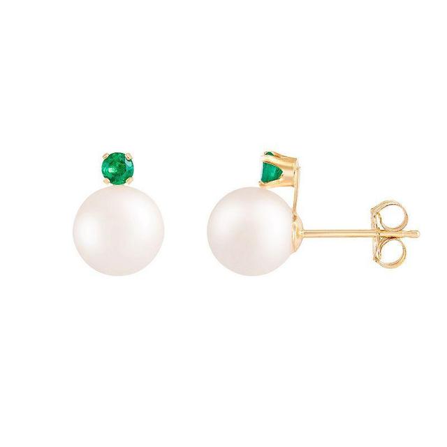 Splendid Pearls 14k Gold Emerald Freshwater Cultured Pearl Earrings, Womens, Yellow Product Image