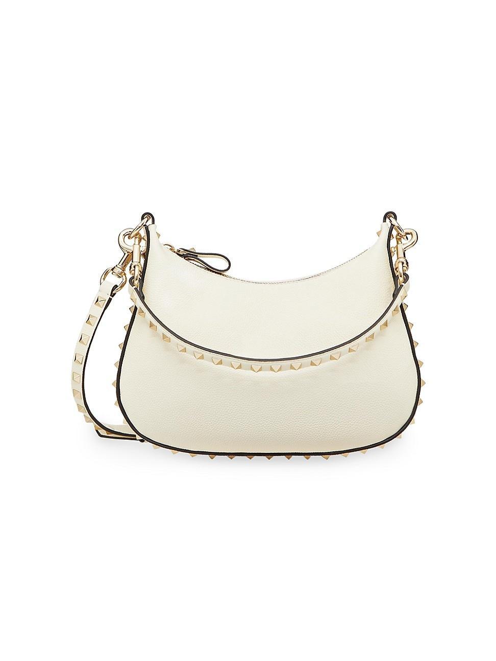 Womens Small Rockstud Hobo Bag In Grainy Calfskin Product Image