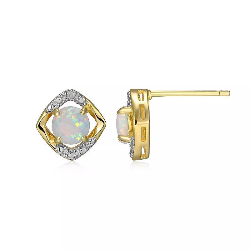 18k Gold Over Silver Gemstone & Diamond Accent Stud Earrings, Womens, October Created White Product Image