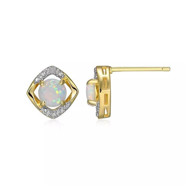 18k Gold Over Silver Gemstone & Diamond Accent Stud Earrings, Womens, October Created White Product Image