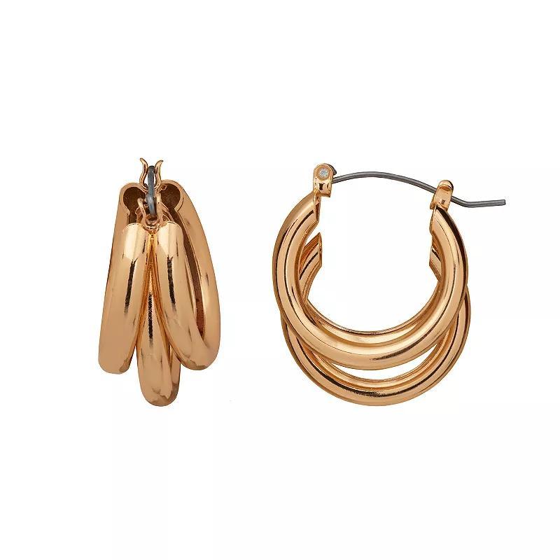 Emberly Gold Tone Chunky 3-Row Hoop Earrings, Womens Product Image