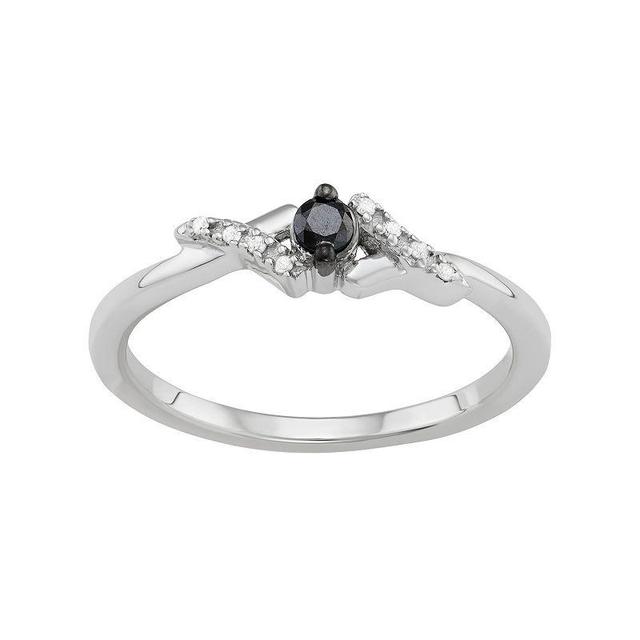 Jewelexcess Sterling Silver 1/10 Carat T.W. Black & White Diamond Bypass Ring, Womens Product Image