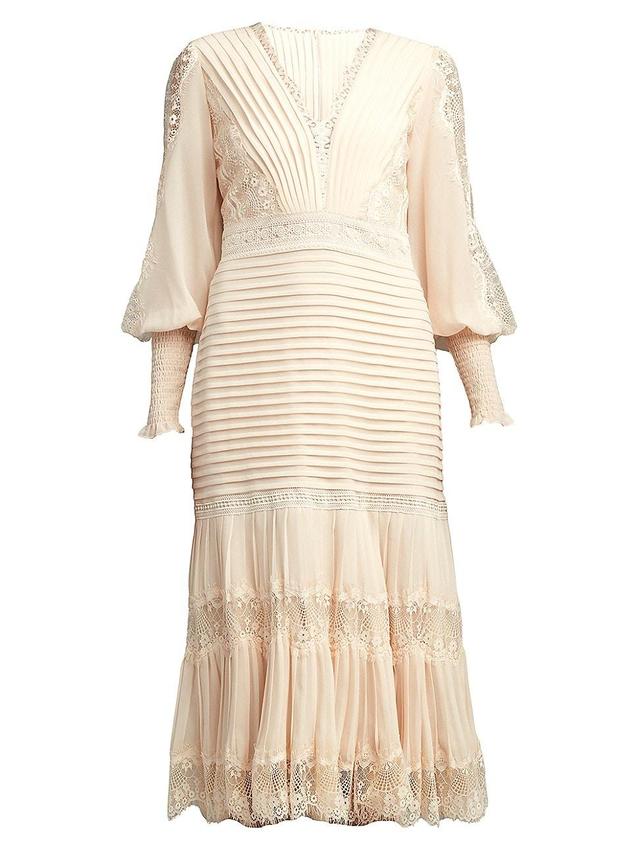 Womens Lace Balloon-Sleeve Midi-Dress Product Image