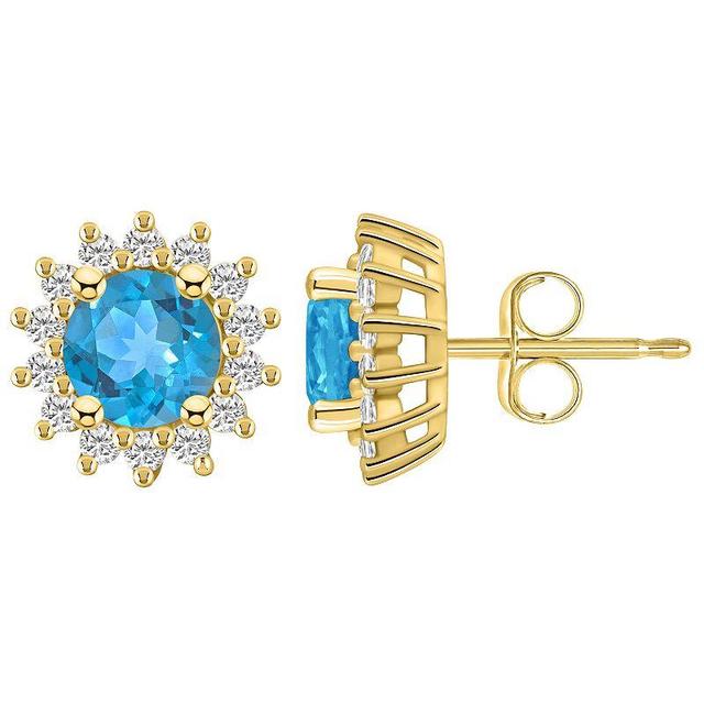 Alyson Layne 14k White Gold Round Blue Topaz 1/2 Carat T.W. Diamond Halo Stud Earrings, Womens Product Image