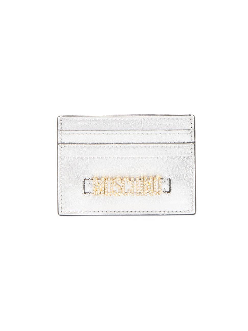 Womens Metallic Leather Crystal-Logo Card Case Product Image