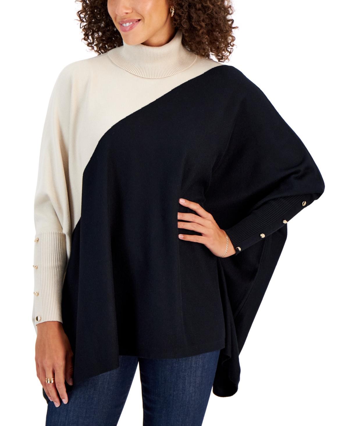 Jm Collection Womens Printed Poncho Turtleneck Sweater, Created for Macys Product Image