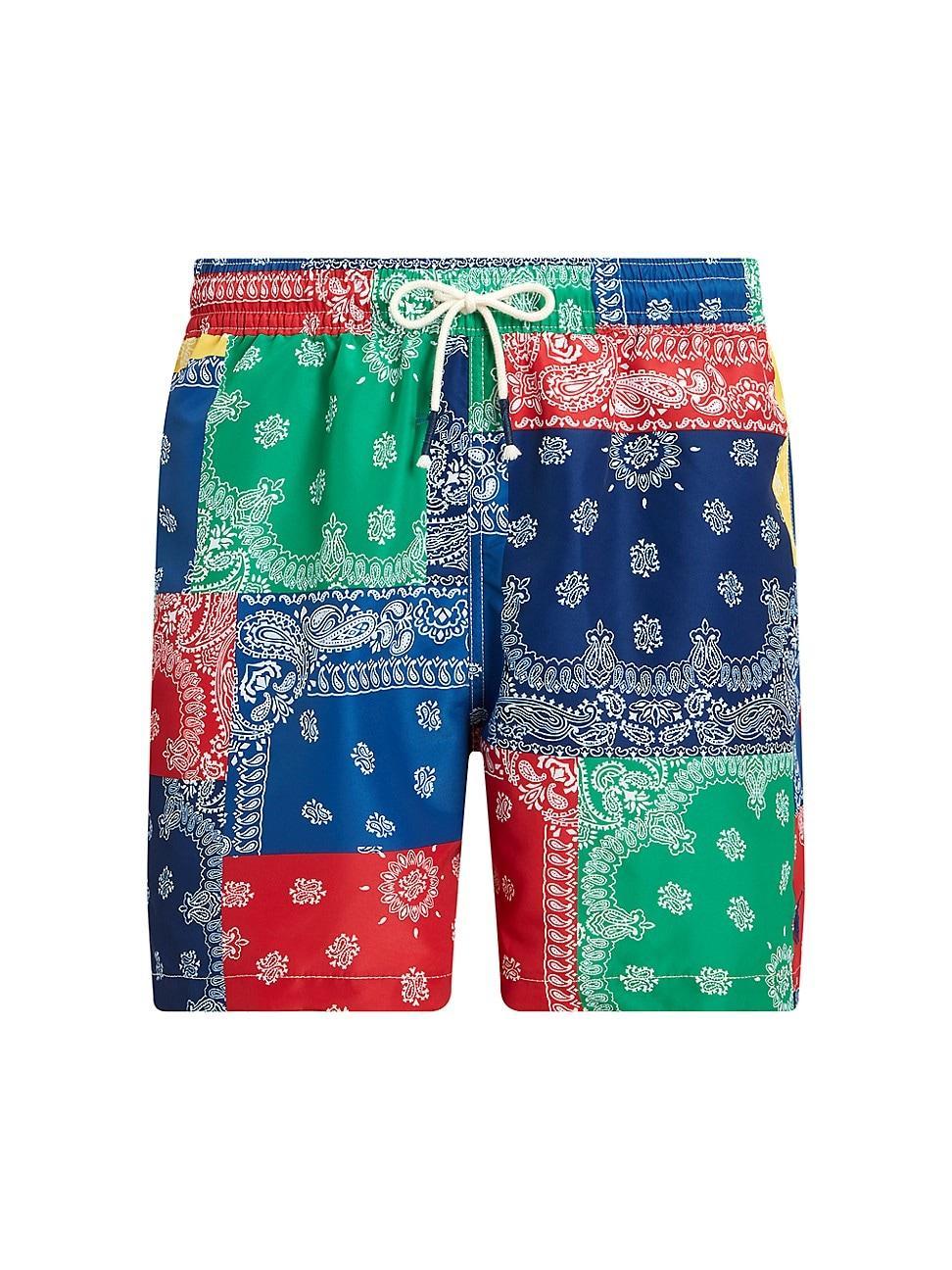 Mens Bandana Patchwork Print Swim Trunks Product Image