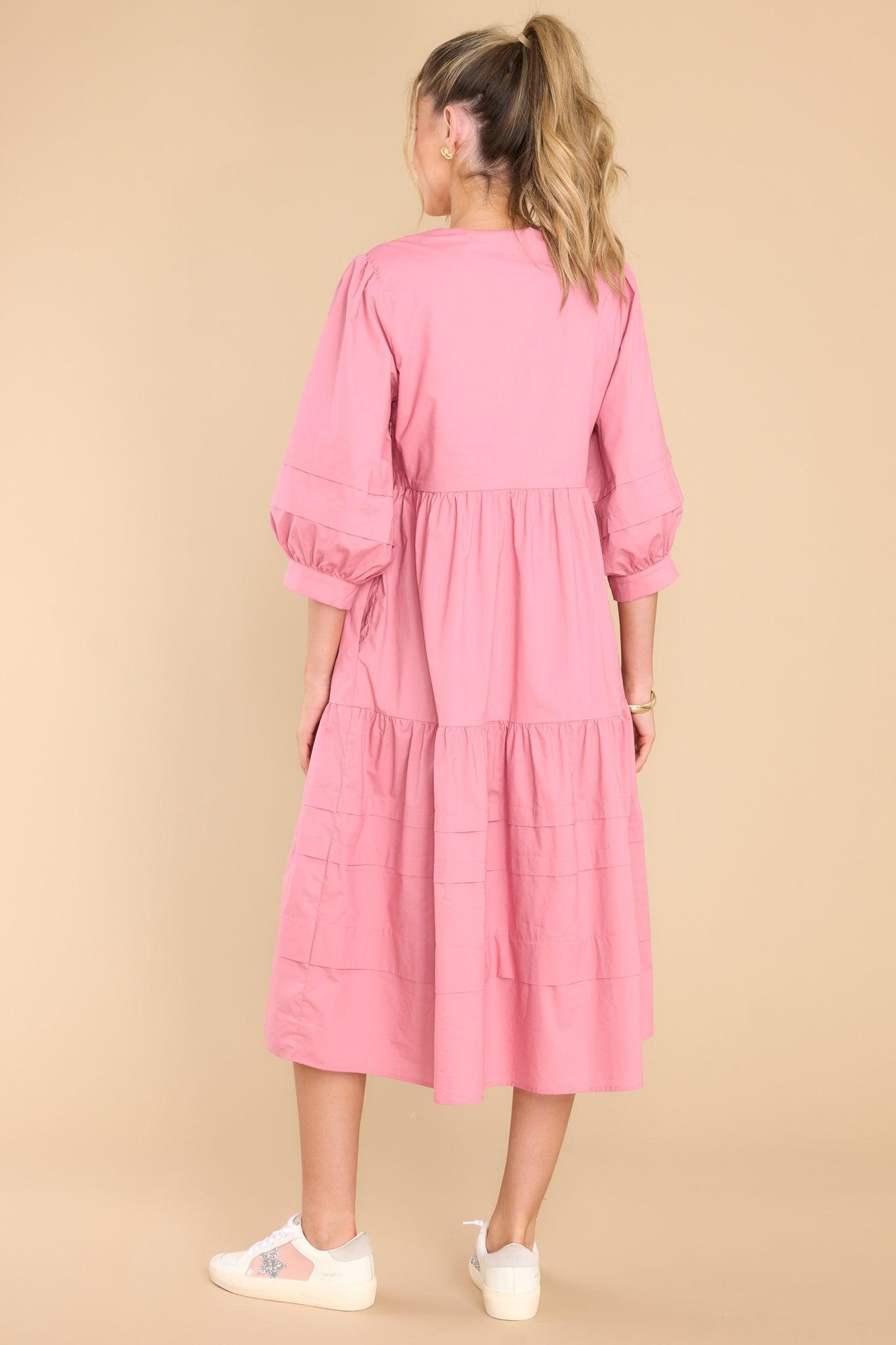 Aura Cozy And Carefree Rose Elegance Midi Dress Pink Product Image