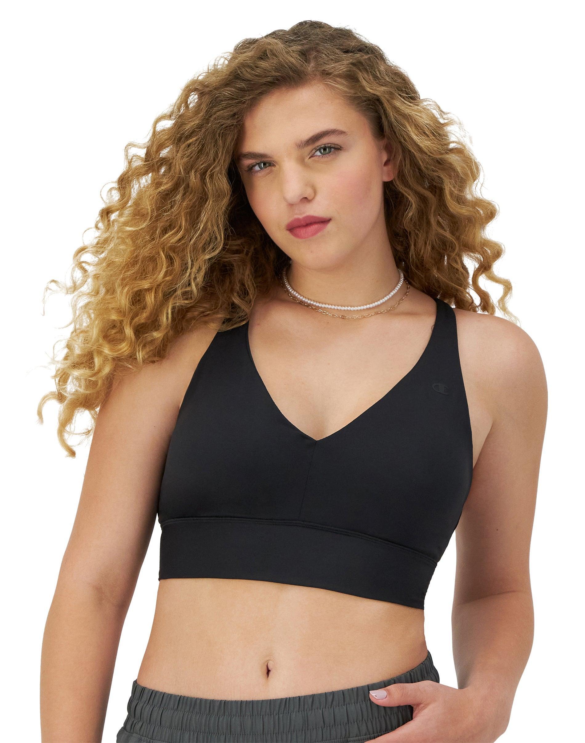 Womens Champion Soft Touch Longline Strappy Sports Bra, C Logo Black M Product Image