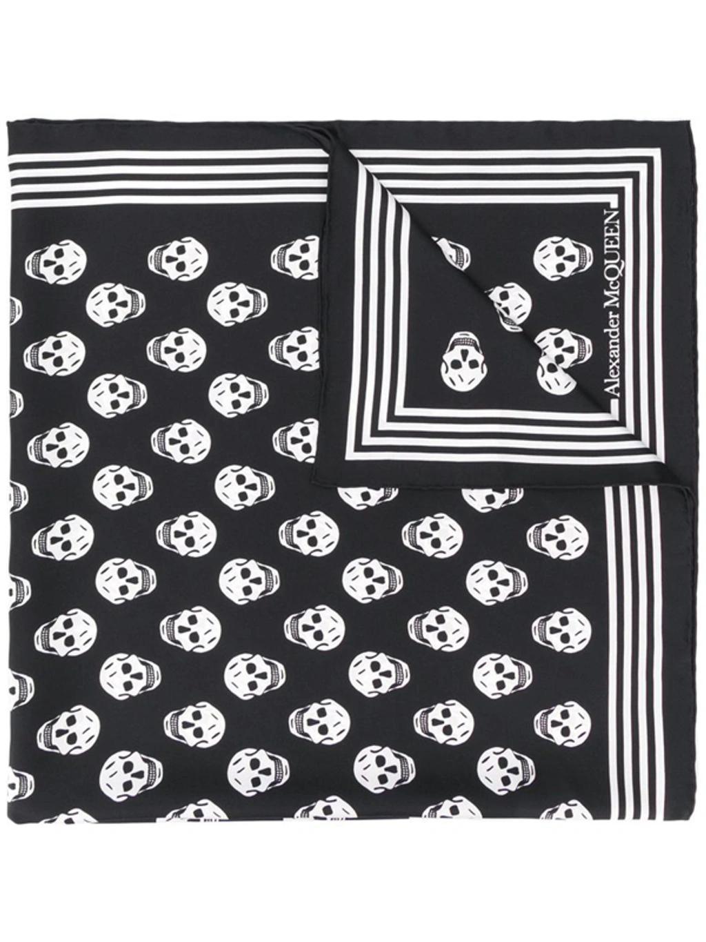 Skull Print Silk Scarf In Black Product Image