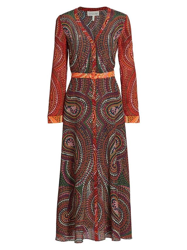 Womens Lea Paisley Silk V-Neck Maxi Dress Product Image