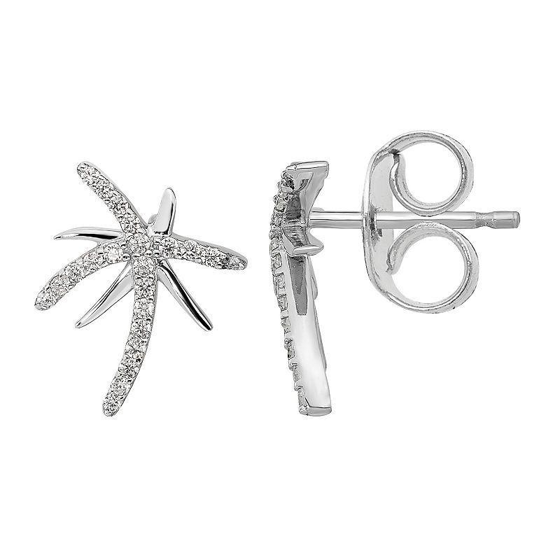 Sophie Miller Sterling Cubic Zirconia Palm Tree Stud Earrings, Womens, White Product Image