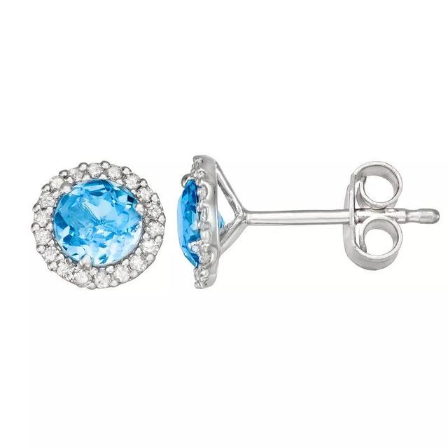 HDI 1/6 Carat T.W. Diamond & Blue Topaz Halo Stud Earrings, Womens, Sterling Product Image