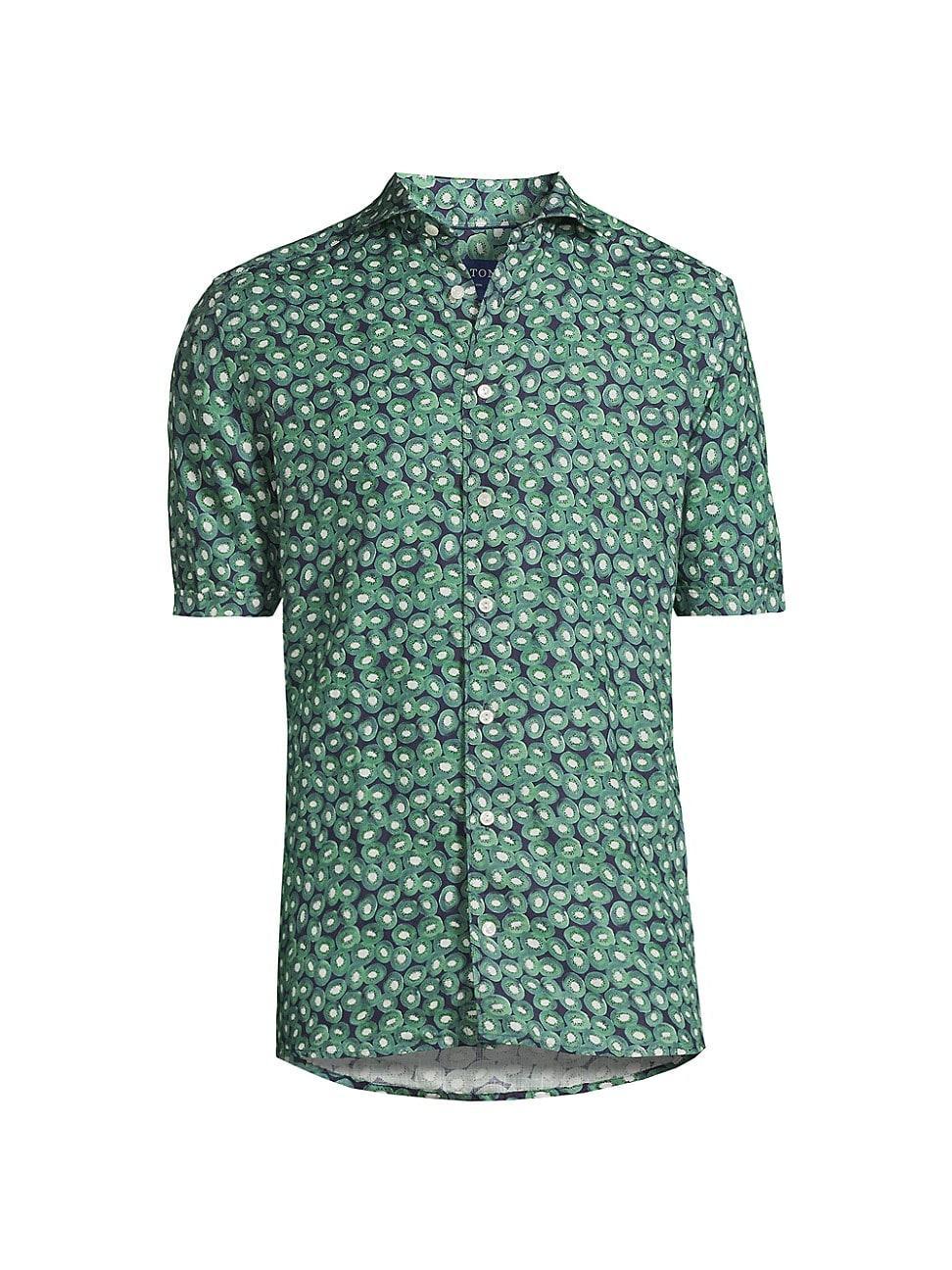 Mens Slim Fit Kiwi Print Linen Short Sleeve Shirt Product Image