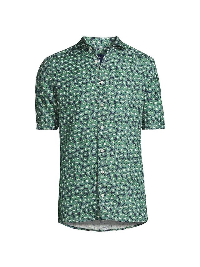 Mens Slim Fit Kiwi Print Linen Short Sleeve Shirt Product Image