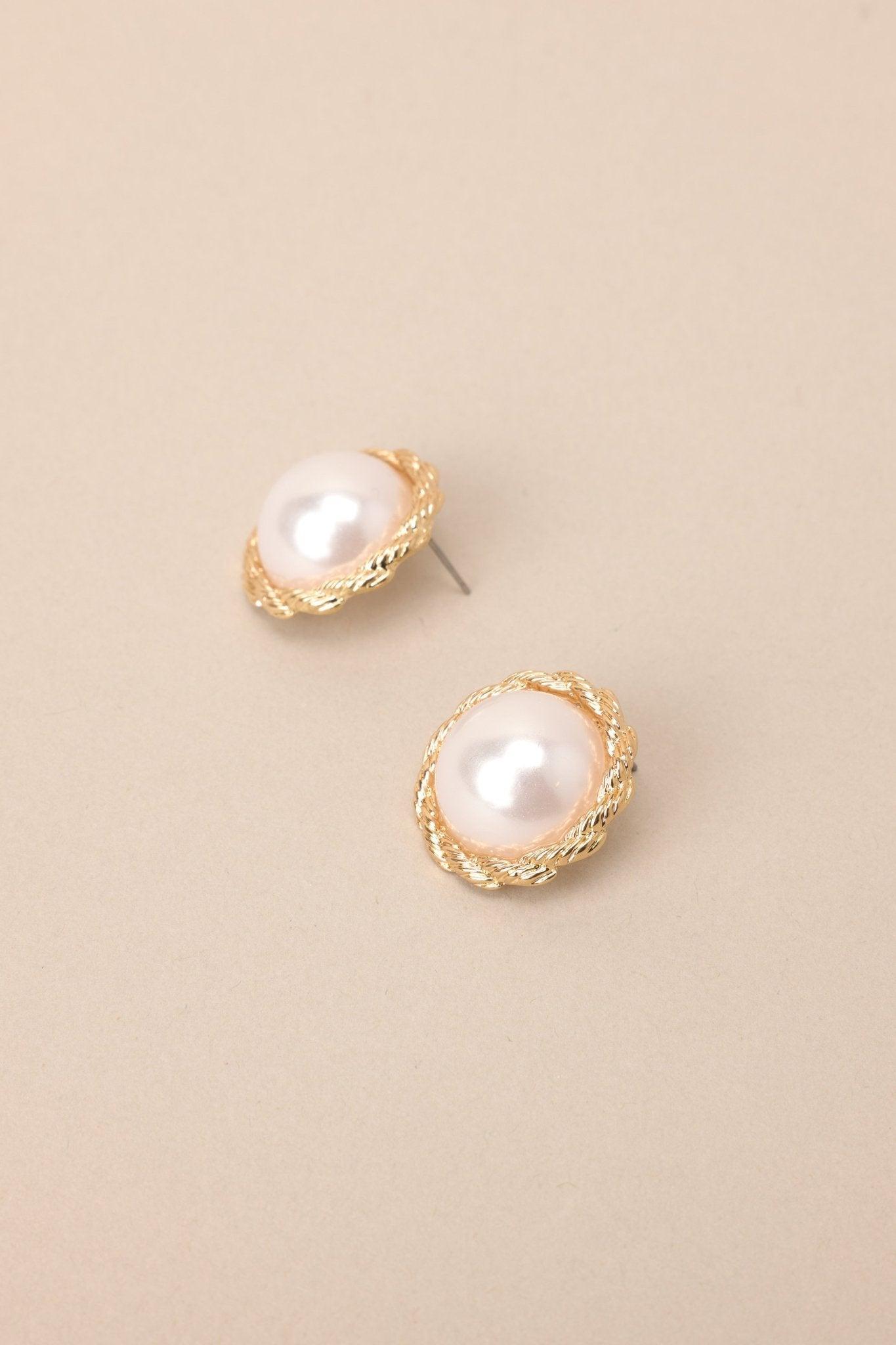 Peaceful Mind Gold and Pearl Stud Earrings Product Image