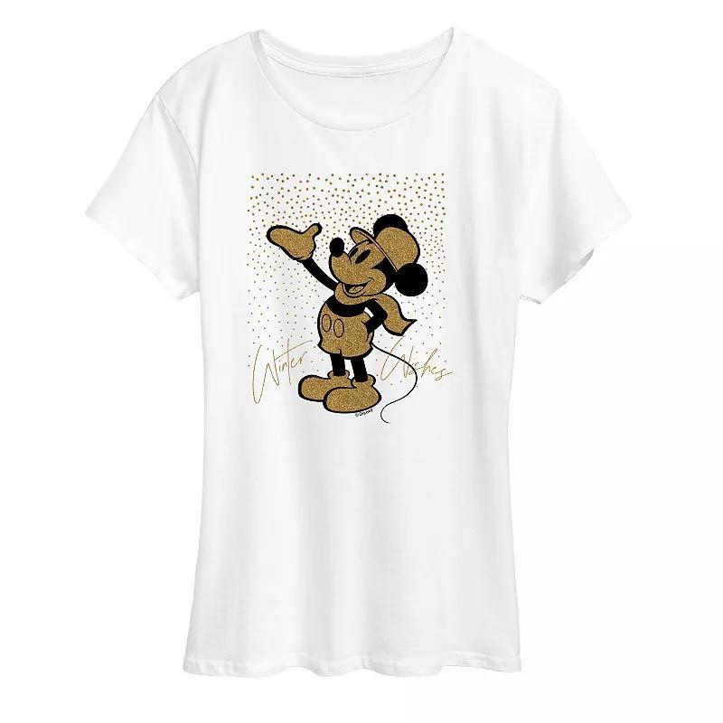 Disneys Mickey Mouse Womens Winter Wishes Sparkle Graphic Tee, Girls Product Image