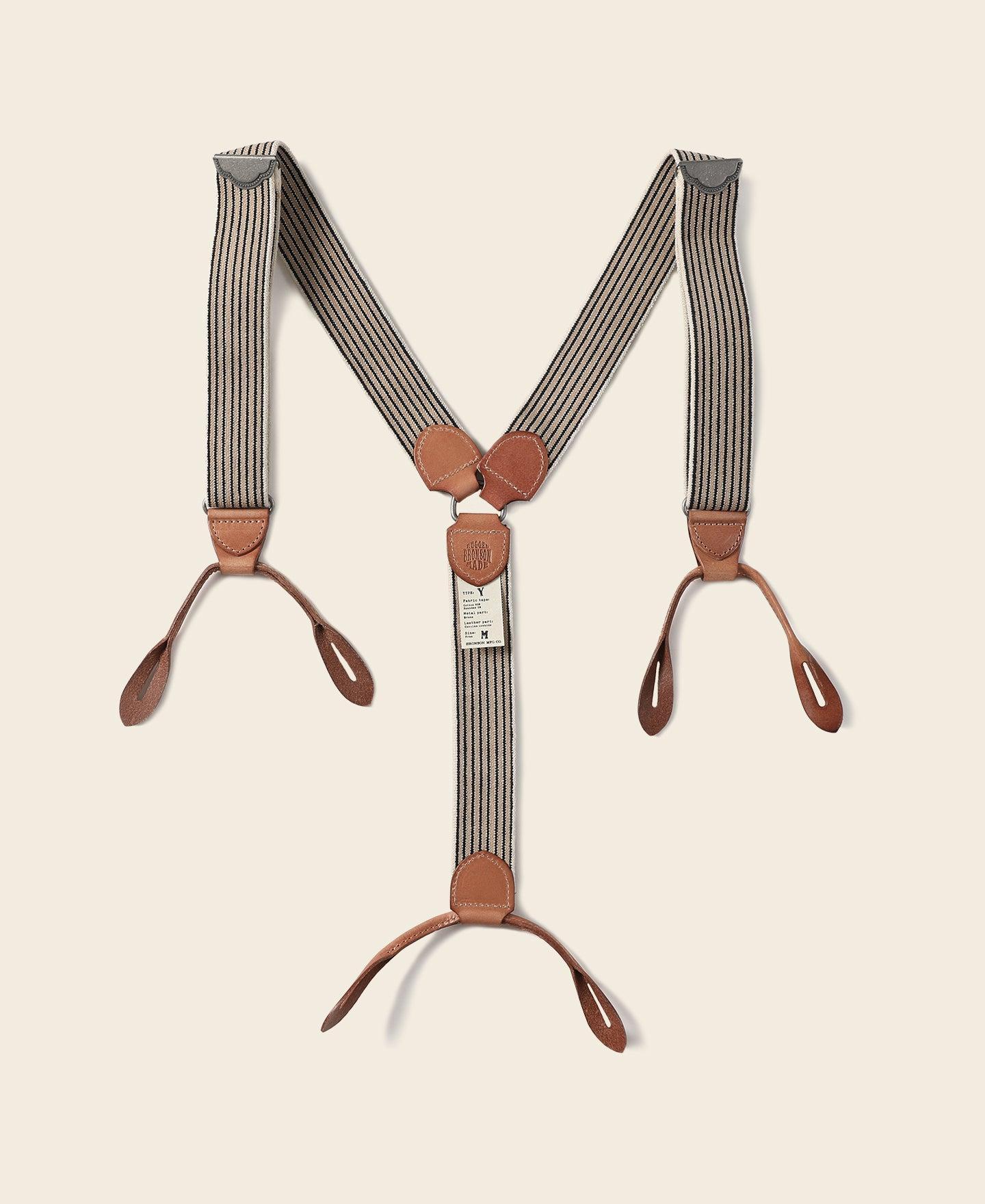 Old-Time Y-Back Leather Button Suspender - Blue/Yellow Stripe Product Image