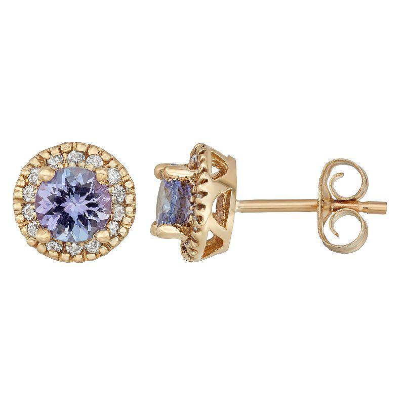 The Regal Collection 14k Gold Tanzanite & 1/8 Carat T.W. IGL Certified Diamond Halo Stud Earrings, Womens, Purple Product Image