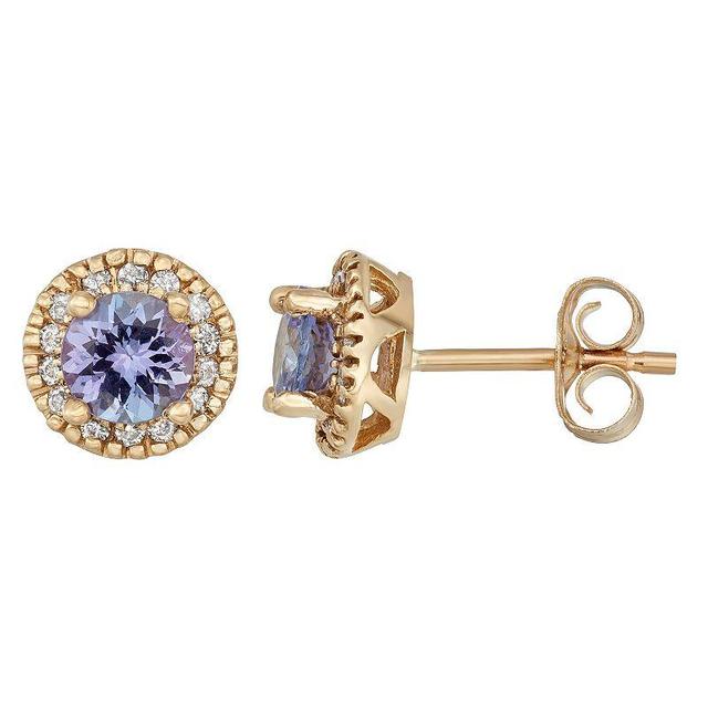 The Regal Collection 14k Gold Tanzanite & 1/8 Carat T.W. IGL Certified Diamond Halo Stud Earrings, Womens, Purple Product Image