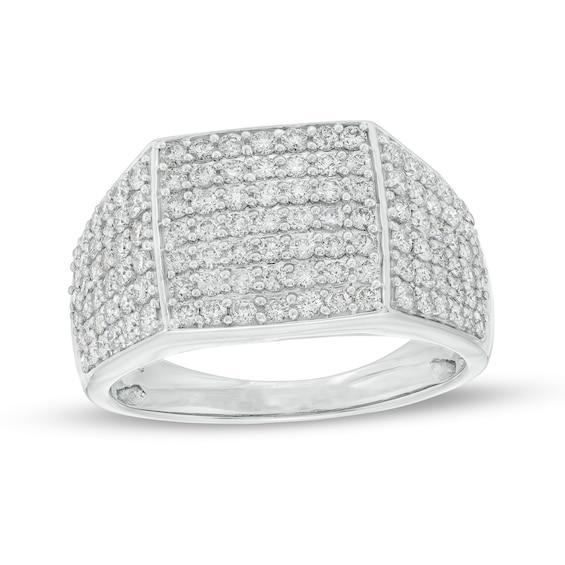 Men's 1-1/2 CT. T.w. Square-Shaped Multi-Diamond Three Panel Ring in 10K White Gold Product Image