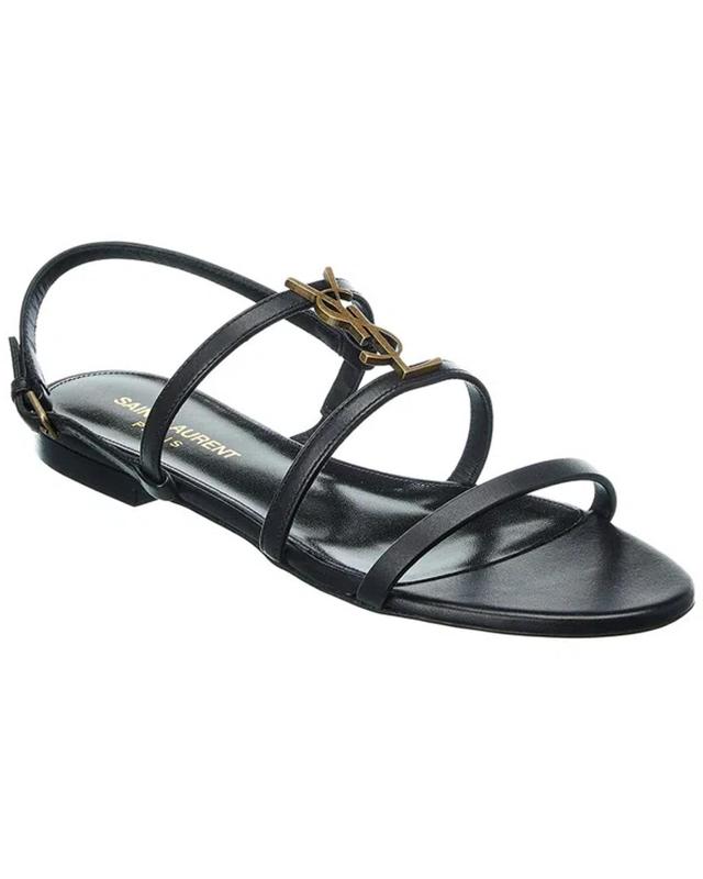 Cassandra Leather Flat Sandals In Black Product Image