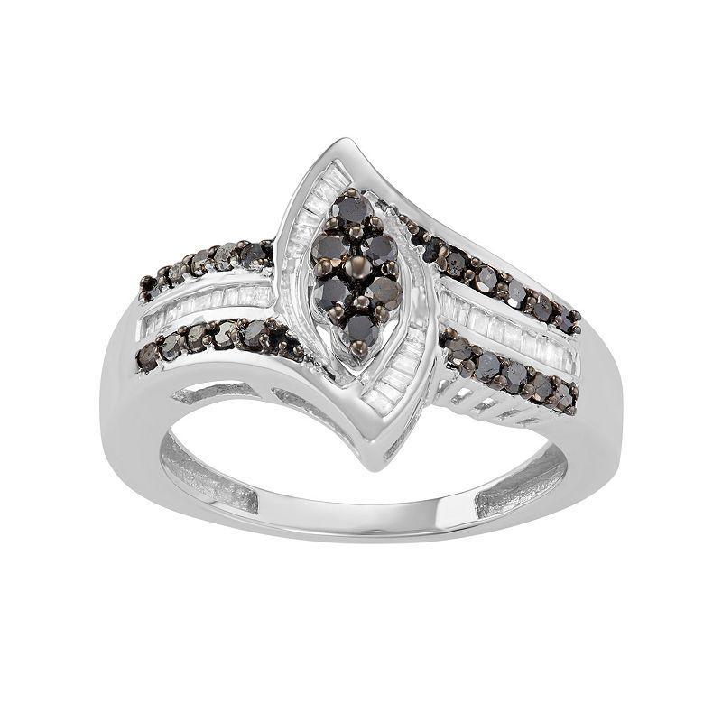 Jewelexcess Sterling Silver 1/2 Carat T.W. Black & White Diamond Marquise Ring, Womens Product Image